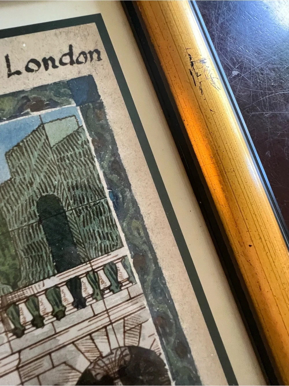Framed English Botanical and Architectural Art Prints in Gold Frames - Set of 2